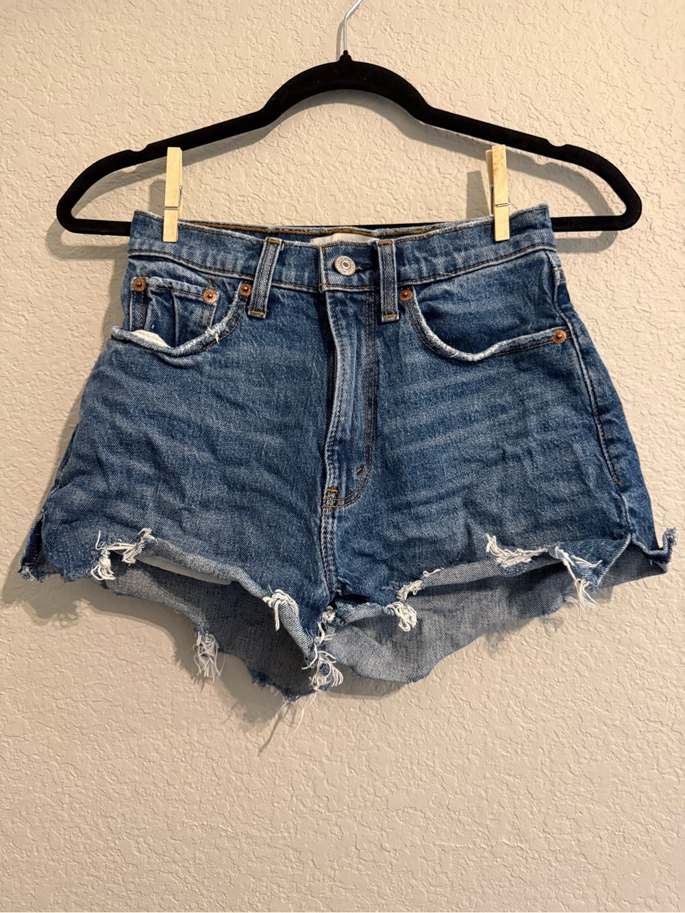 Abercrombie & Fitch High-Rise Distressed Denim Shorts - Blue